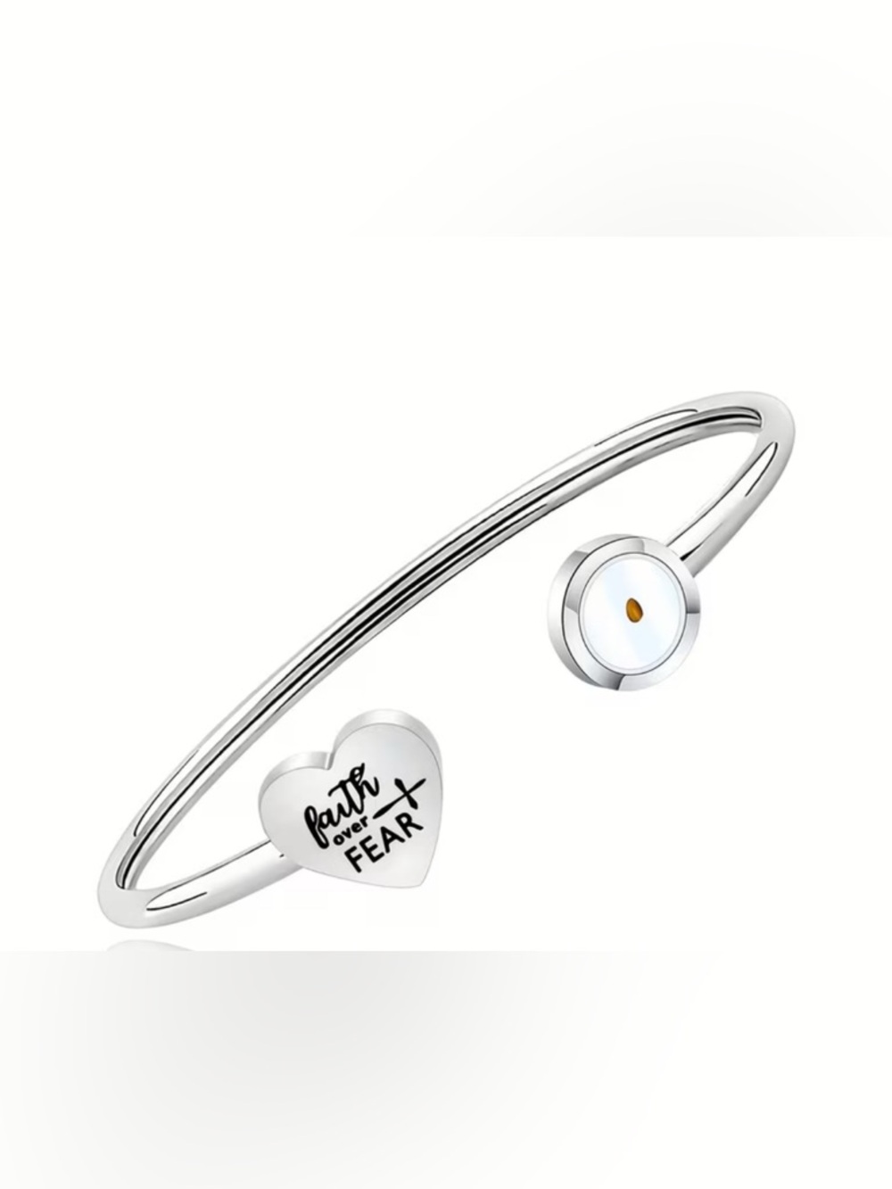 18k Plated Faith Over Fear Silver Heart Cuff Bracelet